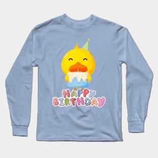 Happy Birthday cute yellow duck Long Sleeve T-Shirt